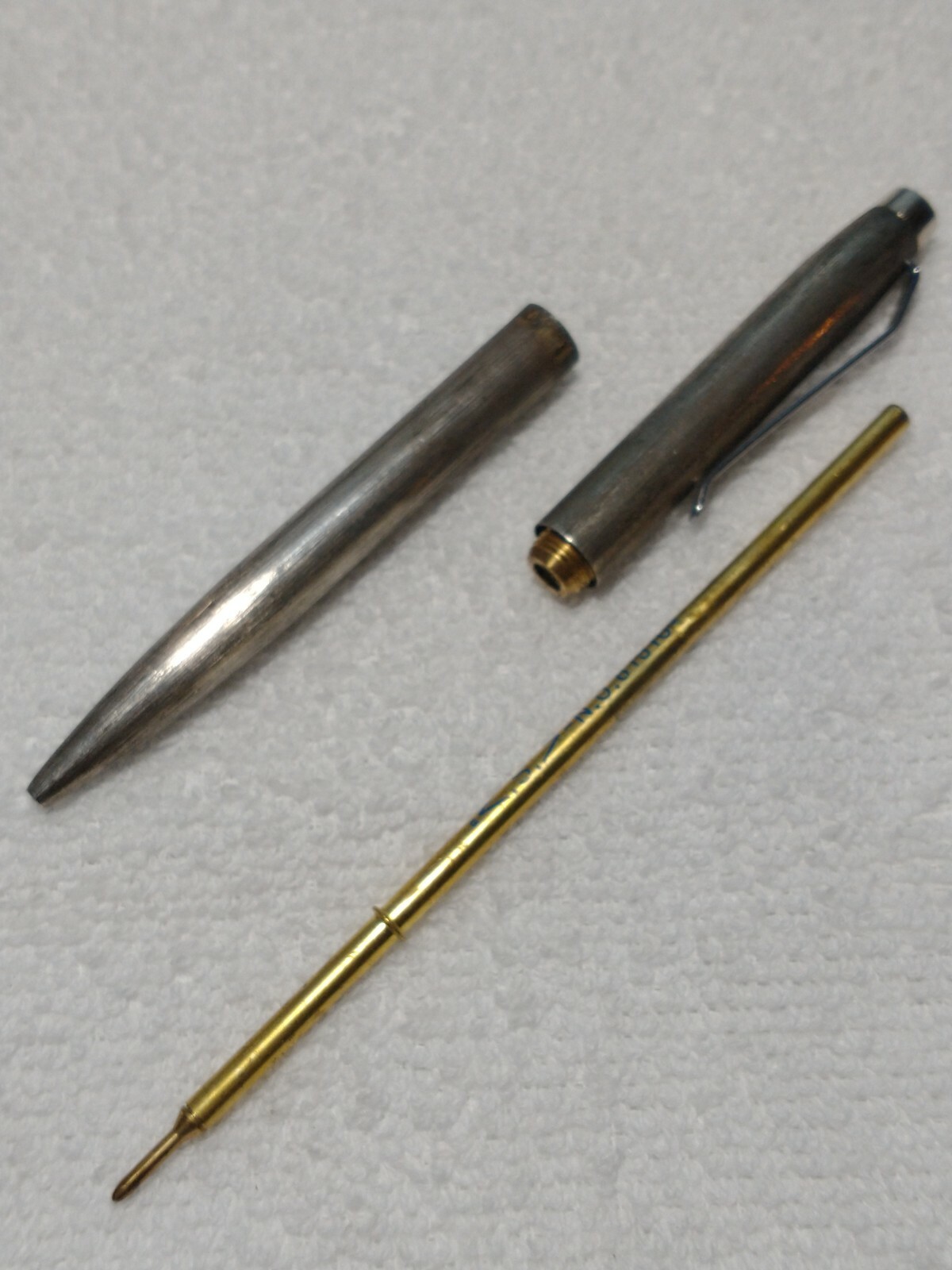ANTIQUE SOLID STERLING SILVER «925» VINTAGE BALLPOINT PEN CAP ACTION NICE PATINA