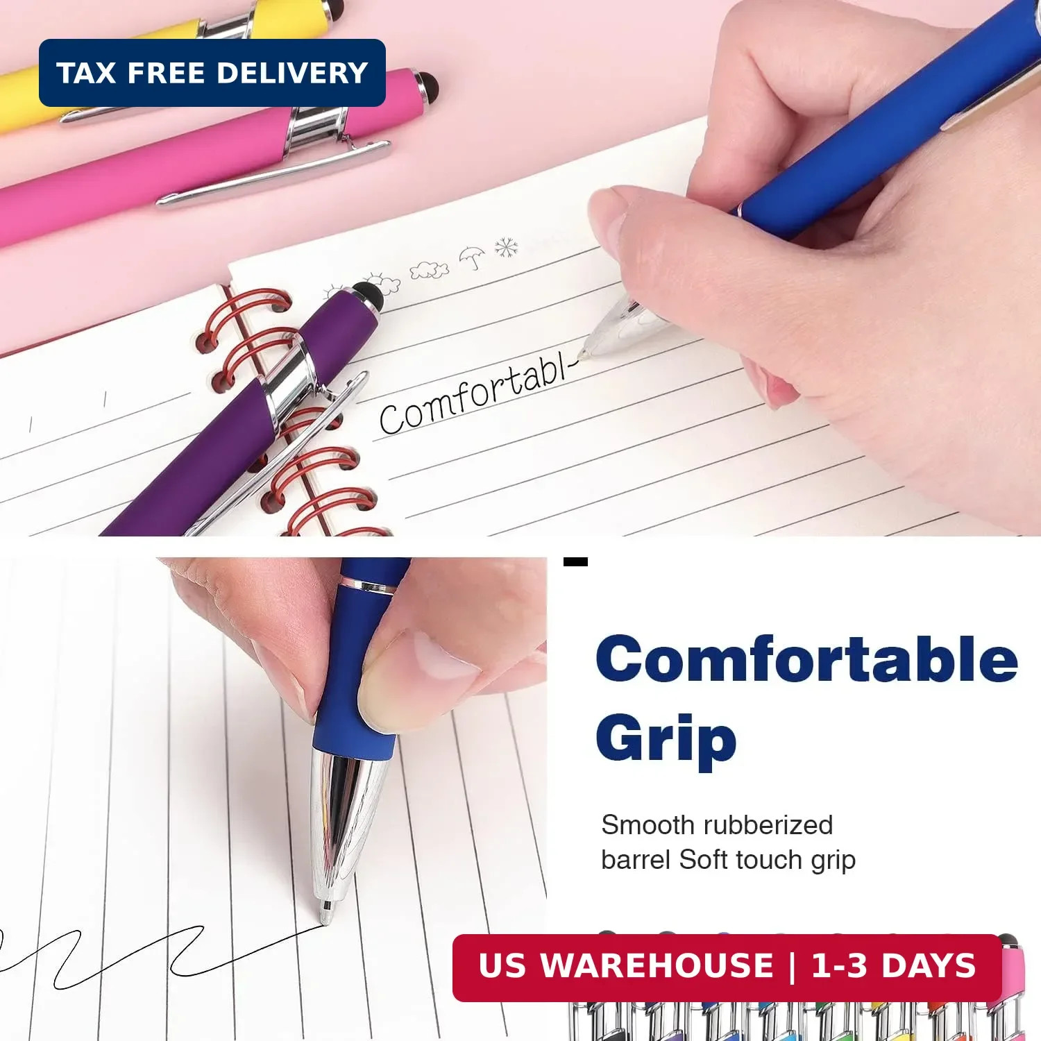8 Pack Ballpoint Pen 2-in-1 Stylus, 1.0 mm Black Ink | Retractable Ballp