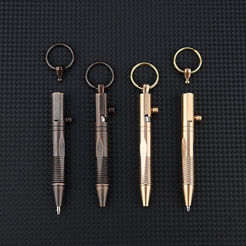 Mini Pocket Keychain Detachable Brass Bolt Action Ball Pen Signature Outdoor EDC