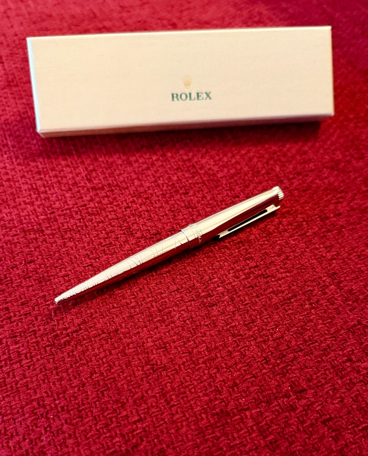 NEW Rolex Silver Scribe Platinum Wave Cut Ballpoint Pen, Refillable, AD VIP Gift