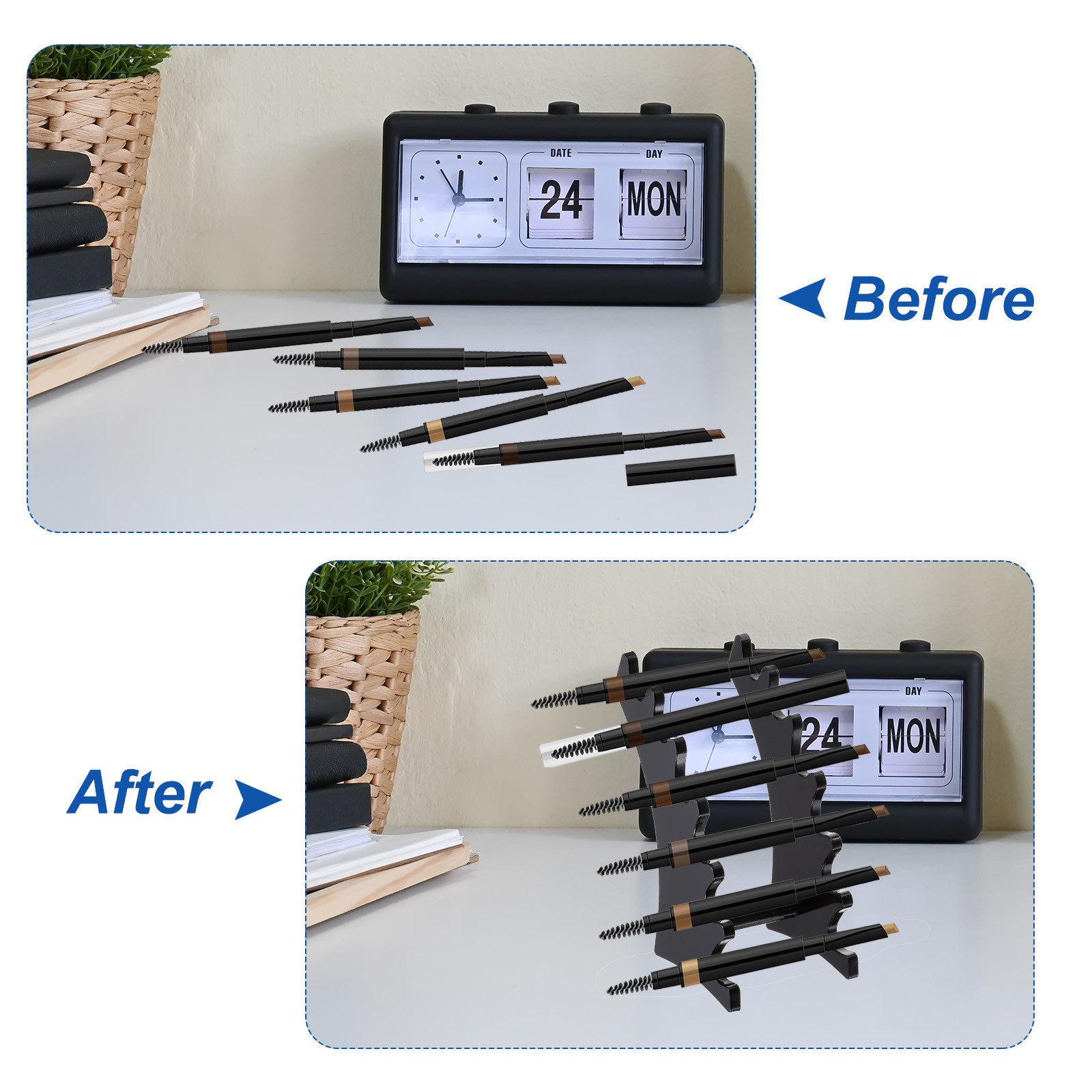 4 Pack Plastic Pen Holder, 6-Slot Acrylic Pen Display Stand Horizontal Clear