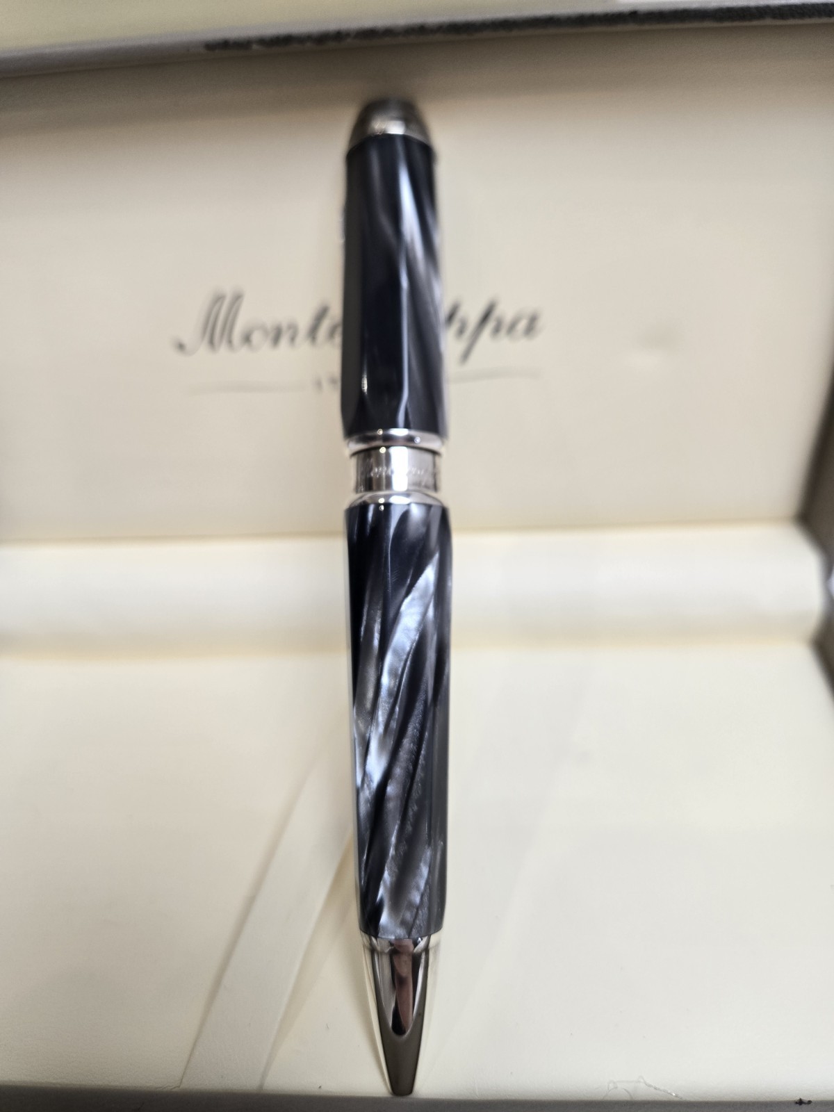 Montegrappa Emblema Sterling Silver Pearl Gray Celluloid Ballpoint Pen ISEBTBCJ