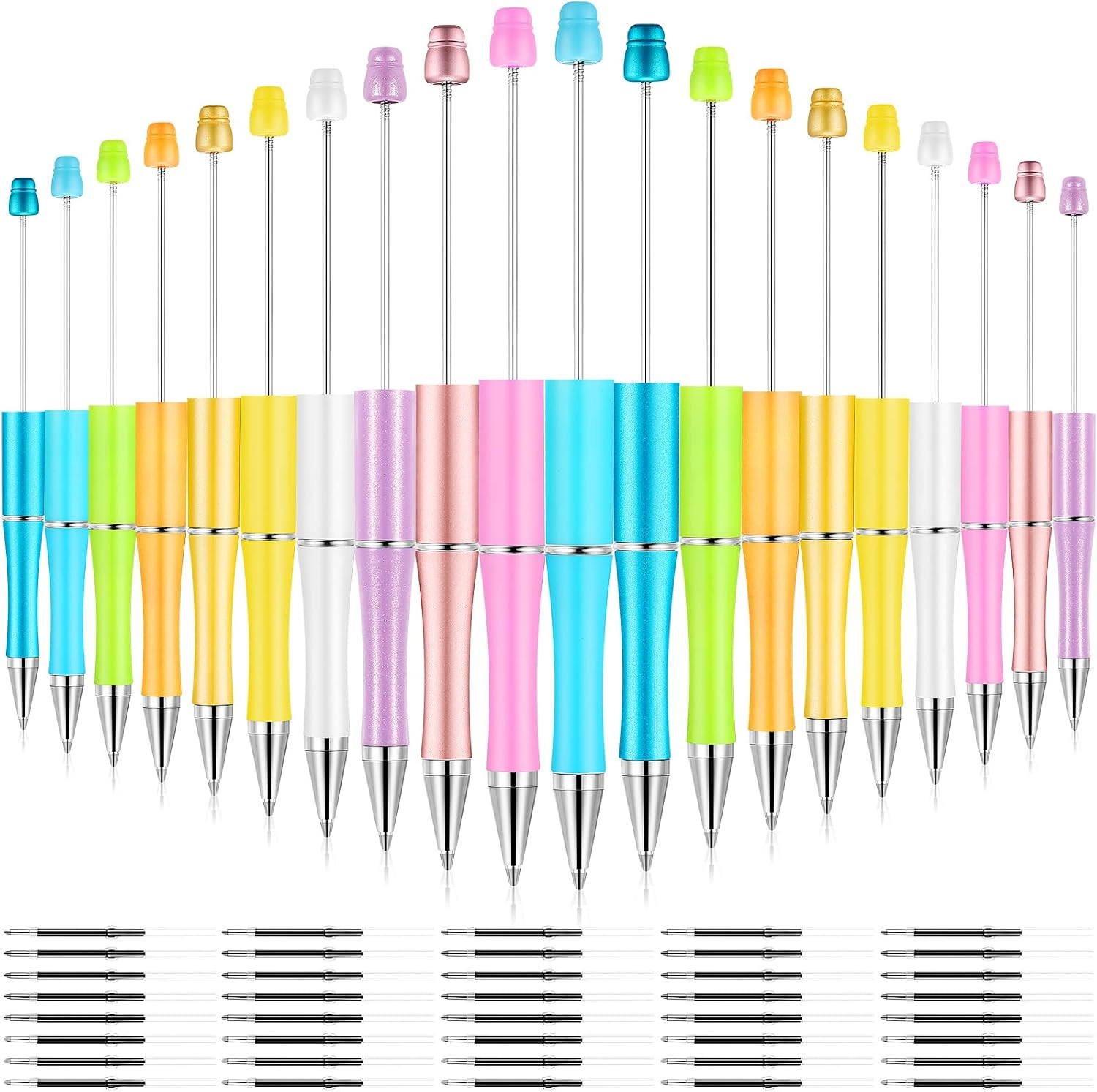 Outus 20 Pcs Beadable Pens, Plastic Bead Pens Bulk Colored, Black Ink Beaded