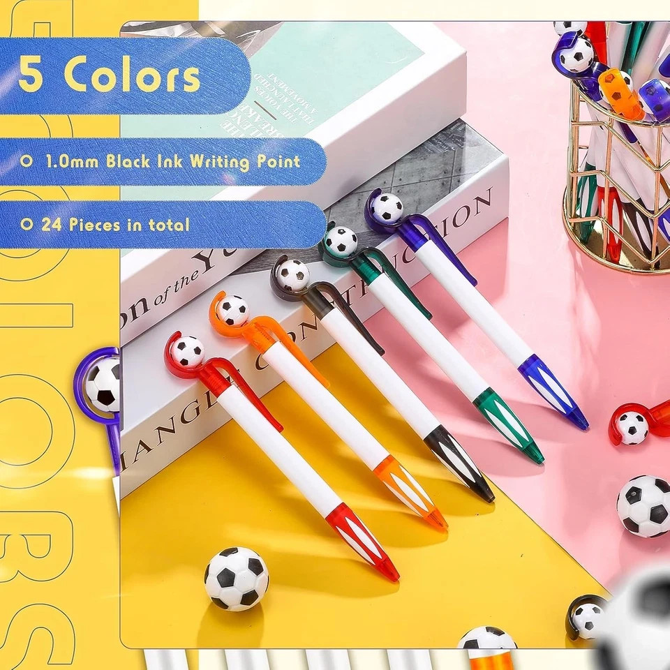 Dianelhall 20 Pcs Soccer Party Themed Soccer Pen Football Ballpoint Pens Retract