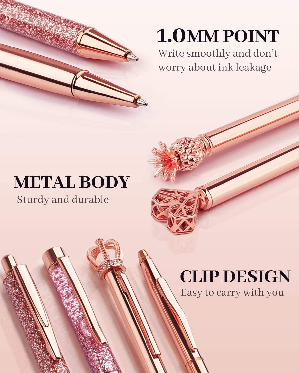 8Pcs Ballpoint Pens Set Metal Crystal Diamond Pen Glitter for Journaling Pen Bli