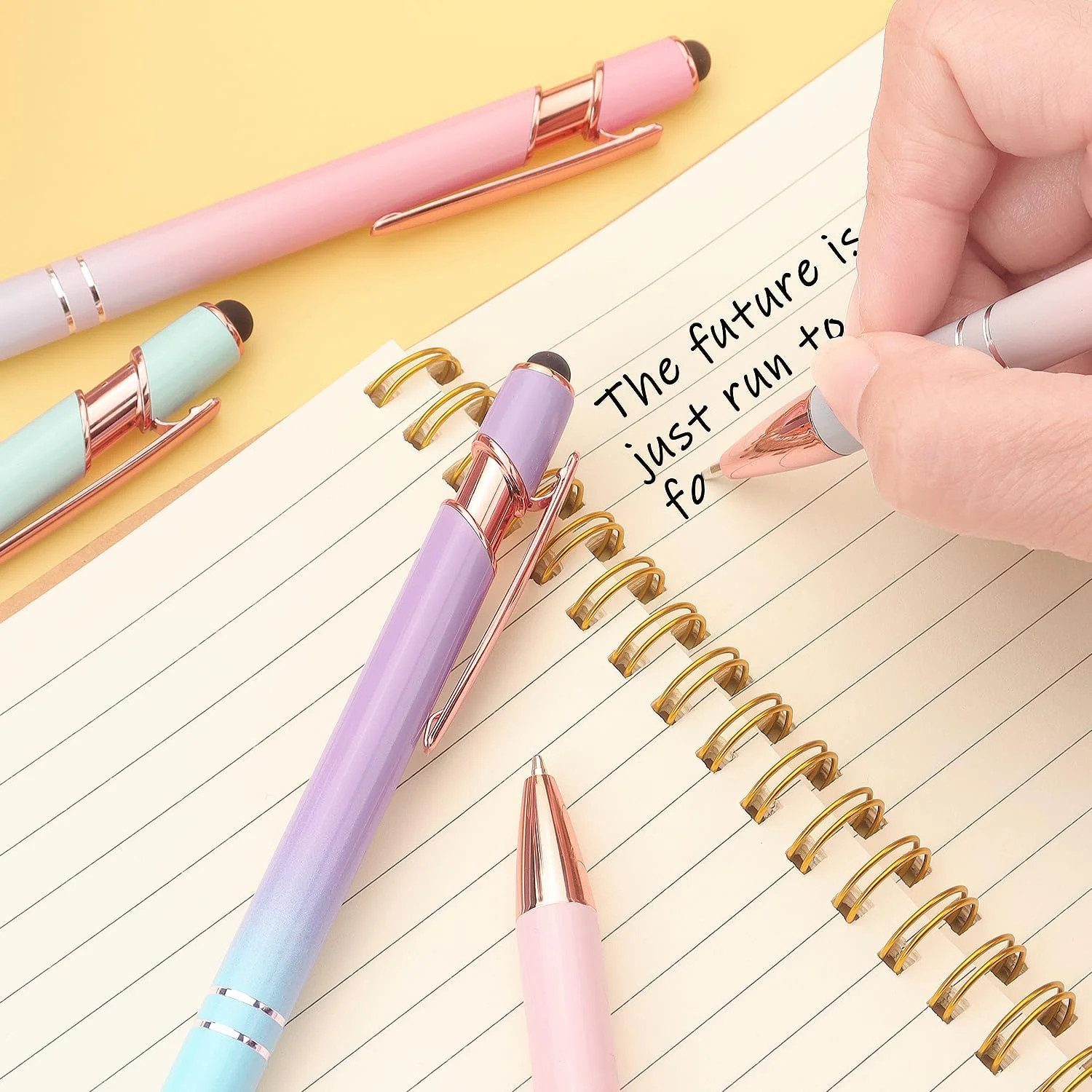 6 Gradient color, Ballpoint Pen 2-in-1 Pen with Stylus tip, 1.0 mm Black Ink