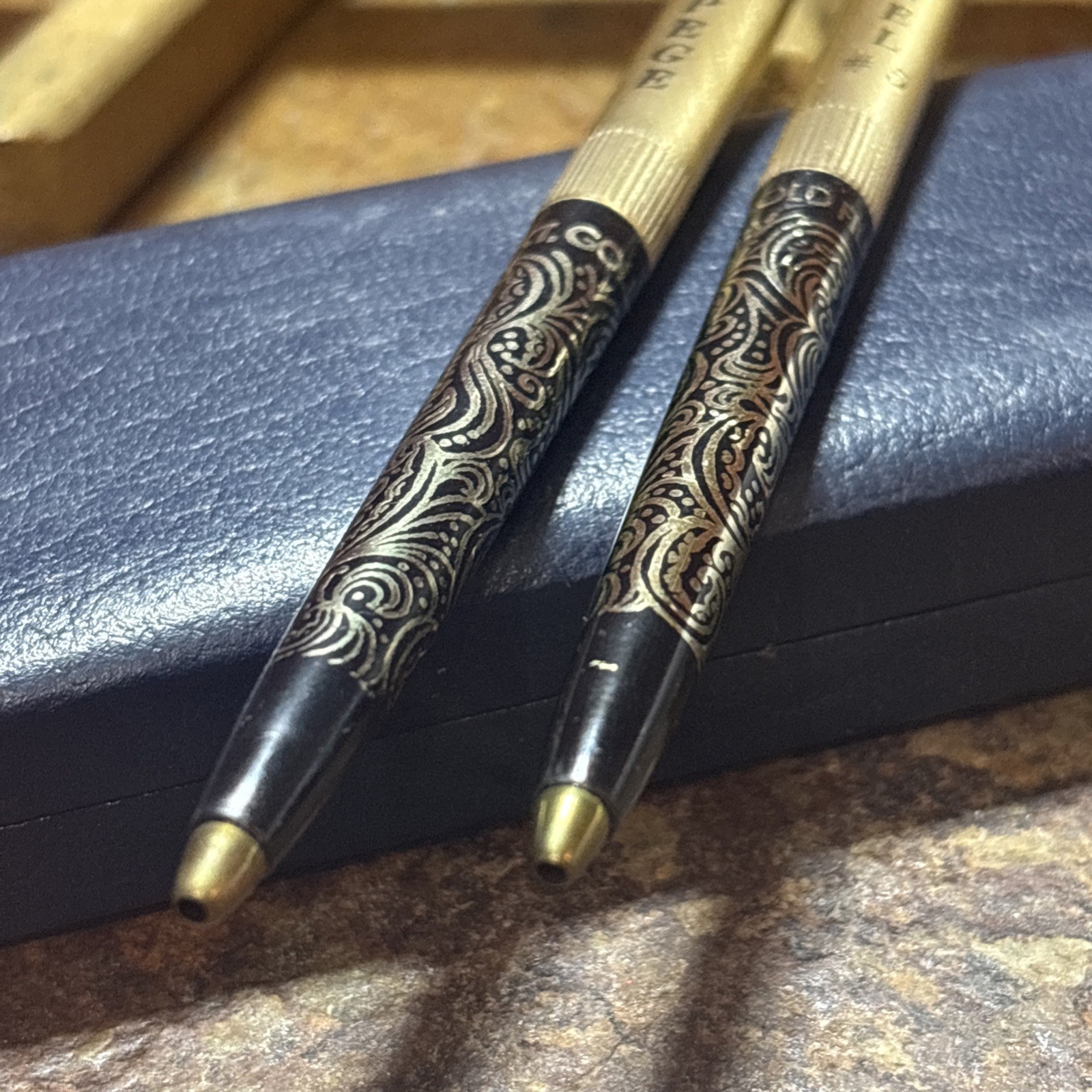 Vtg Arpege CHANEL No 5 Ballpoint Pen Set Vintage 14kt Gold Perfume Writing Pens