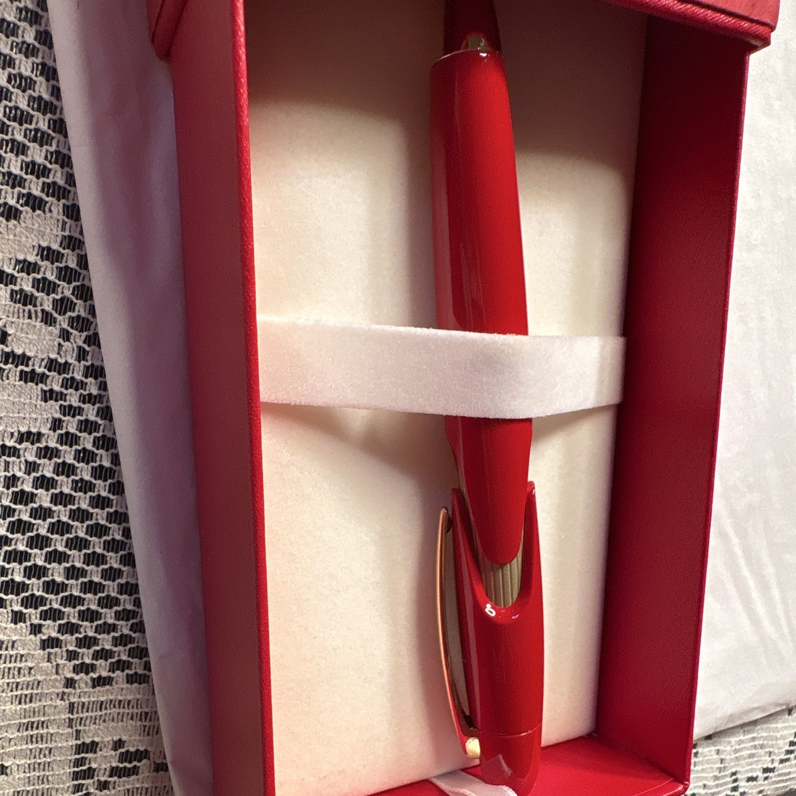 Red Stipula Ballpoint Pen Gold Trim Black Ink w/ Presentation Box ST60010