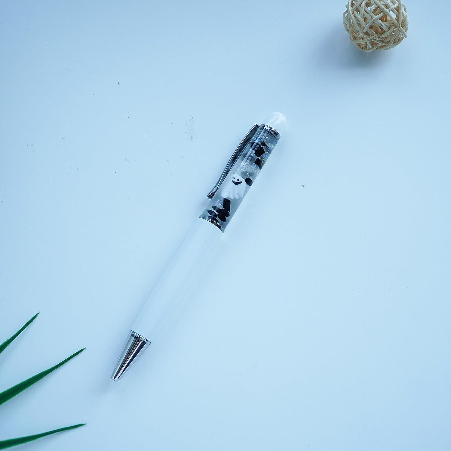 Stylish Ghost White Fun Pen with Floating Stones – Perfect Gift for All Ages