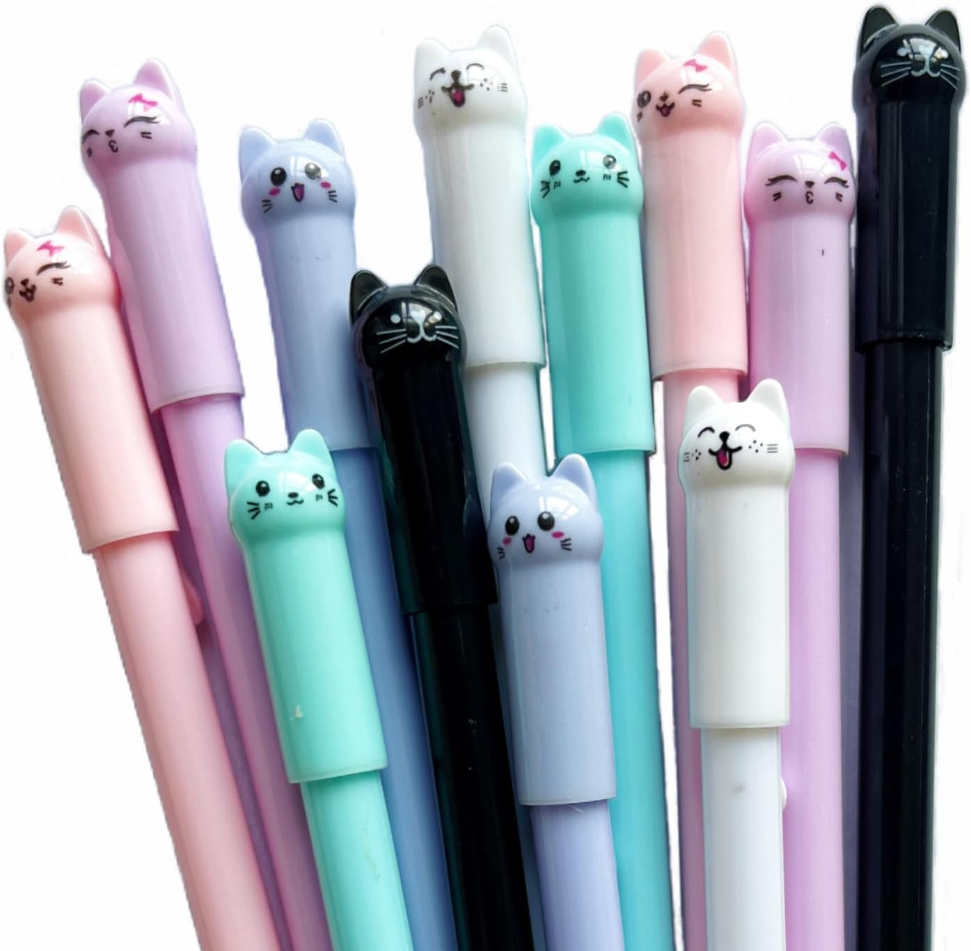 Cat Pens, 12Pcs Cute Cat Style Gel Pens with 0.5Mm Black Ink, Fun Gifts for Kids