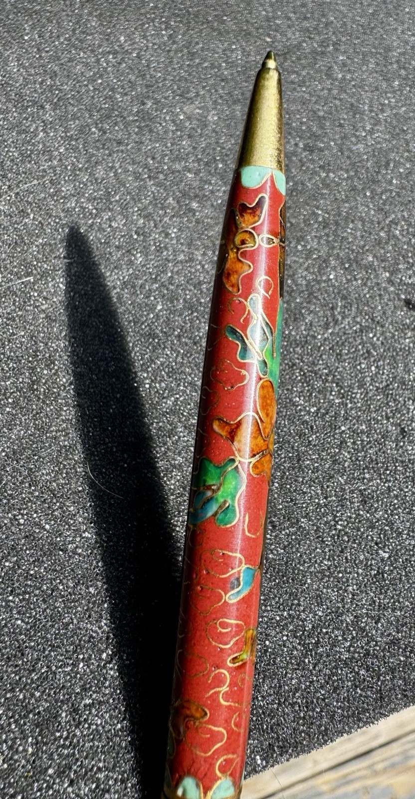 Chinese Cloisonne Pen Floral & Clouds Enameled Brass Ballpoint Pen with Silk Box