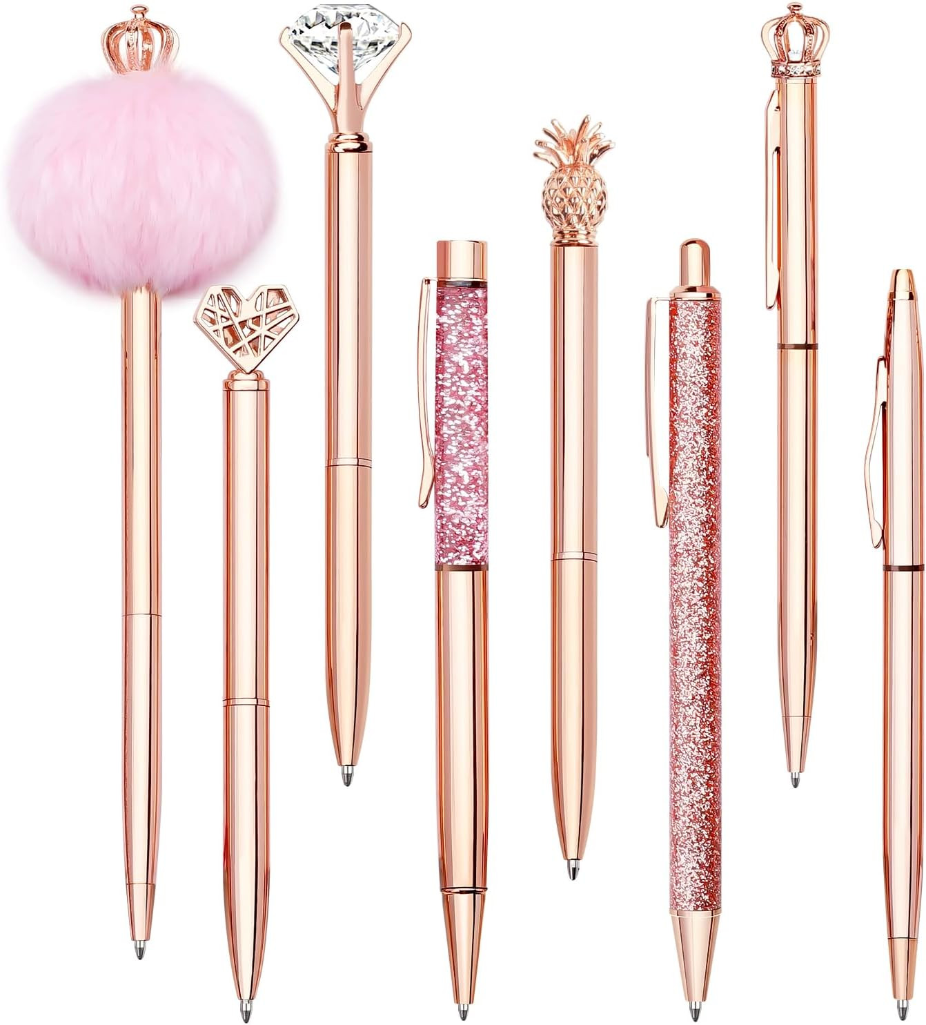 8Pcs Ballpoint Pens Set Metal Crystal Diamond Pen Glitter for Journaling Pen Bli