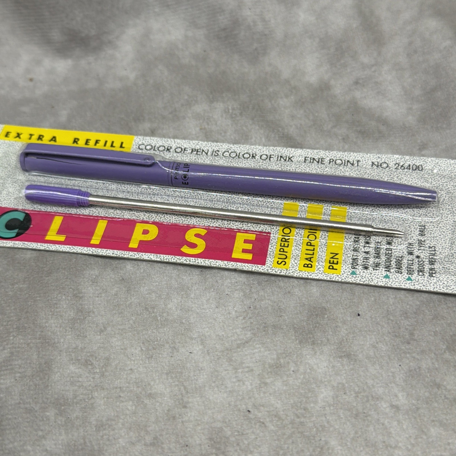 Vintage Pentech Eclipse Purple Ballpoint Pen Fine Point Ink Refill Prop 1989 NOS