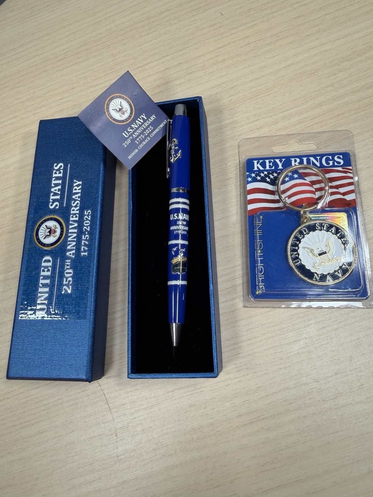 U.S. Navy 250th Anniversary Commemorative Pen (1775–2025) & Keychain