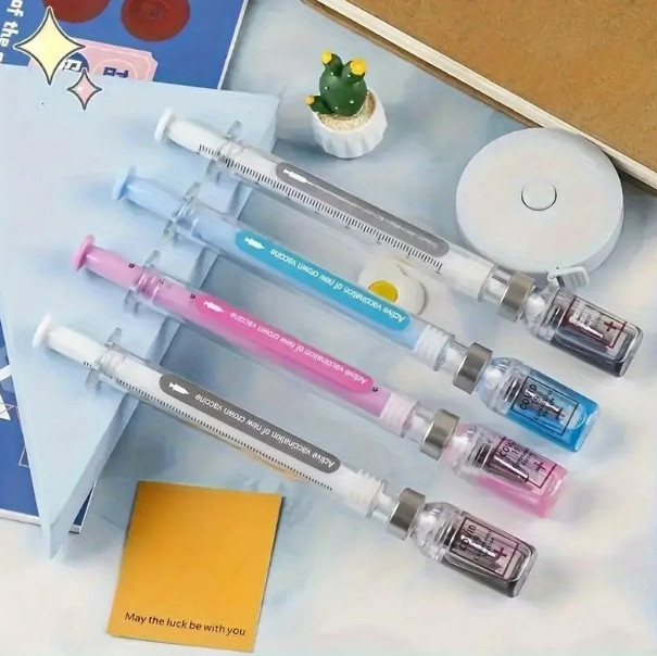 2Pcs Syringe Gel Pens Novelty Fun Ballpoint Nurse Doctor Student Gift