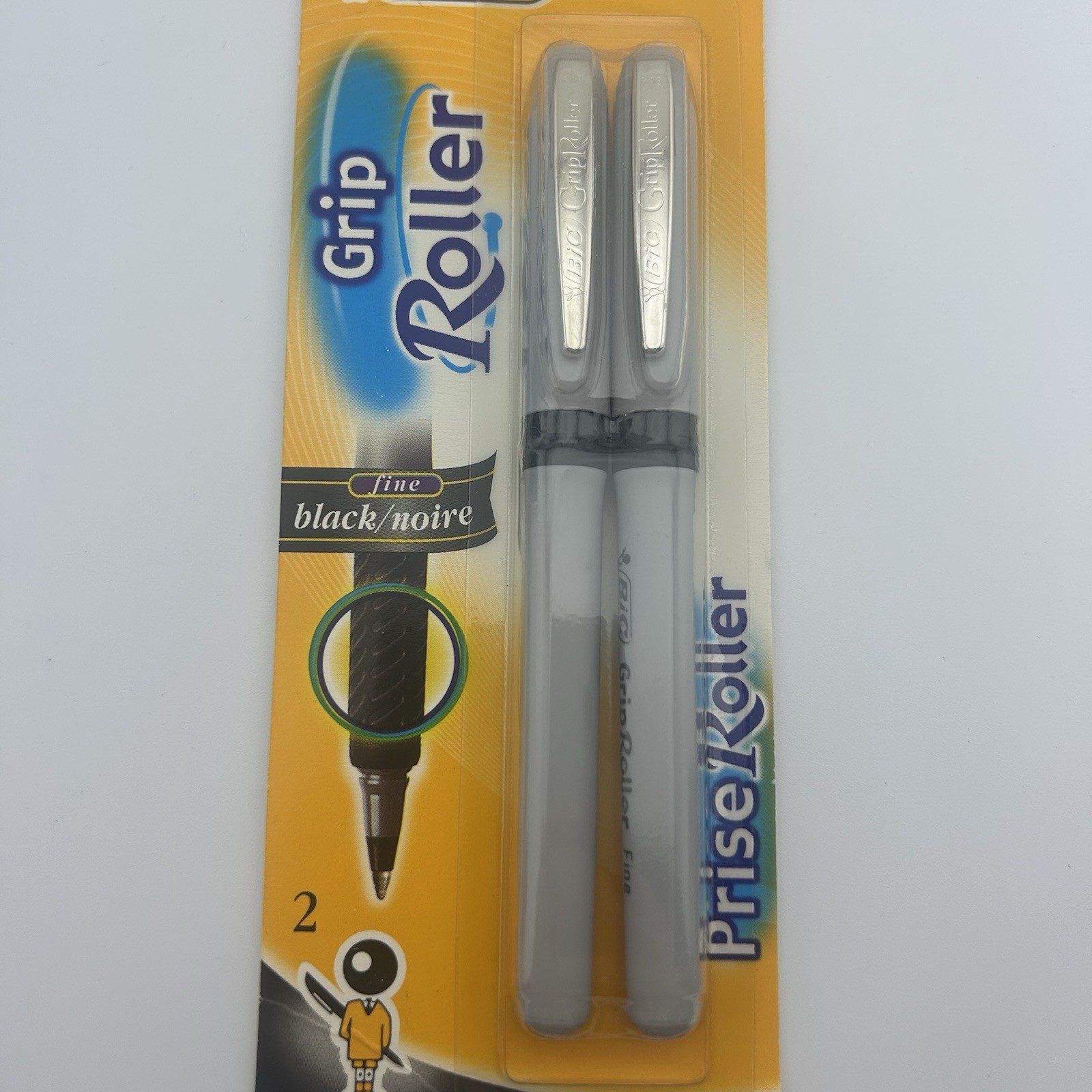 Vintage Bic Grip Prise Roller Pens 2 Pack Black Ink Rare Find In Package Fine Pt