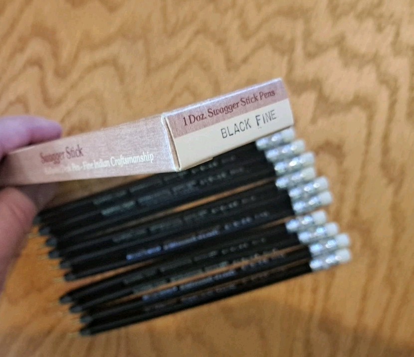 Swagger Stick Box of 10 Black Ink Pens Blackfeet Indian Co Browning MT c1970s