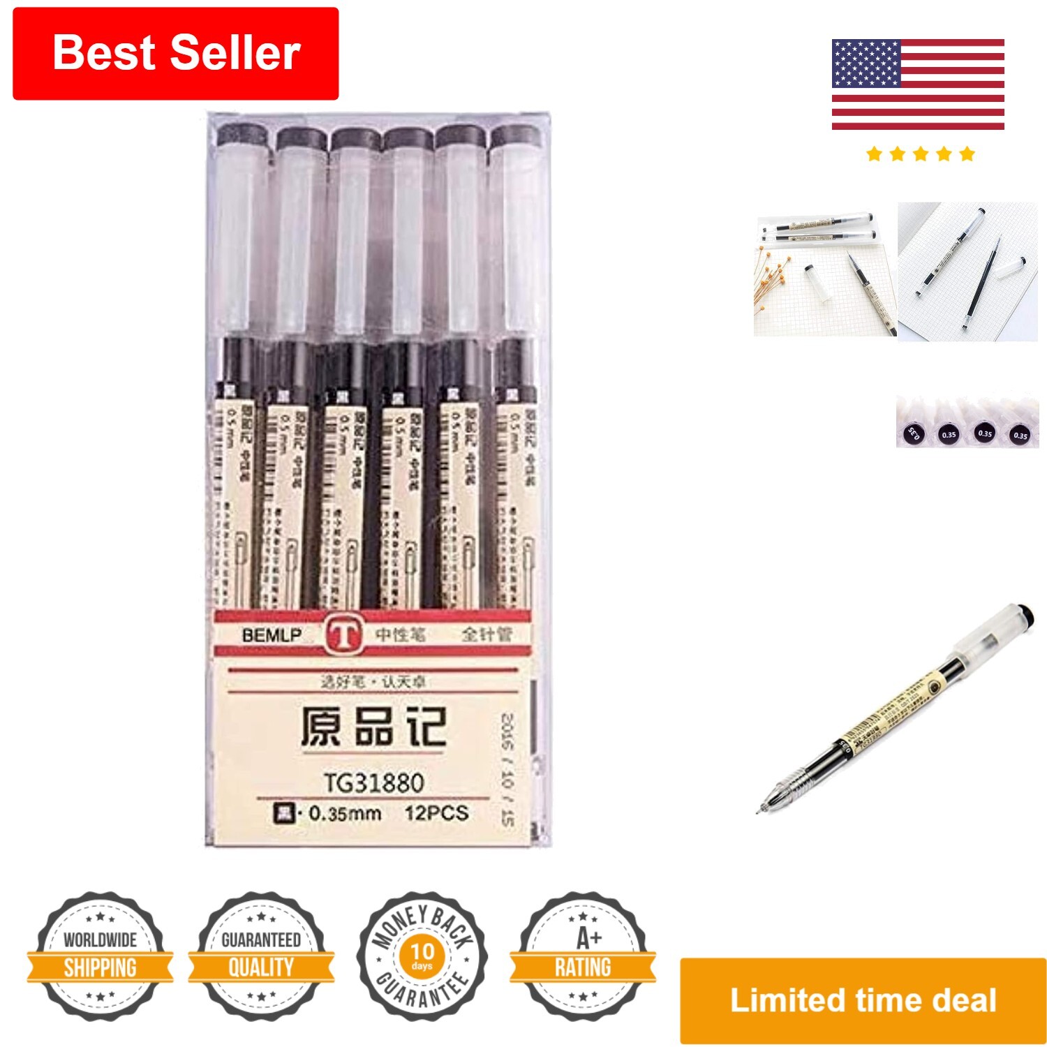 Black Ballpoint Pens – Extra Fine Point – 0.35mm – Pack of 12 – Office & School