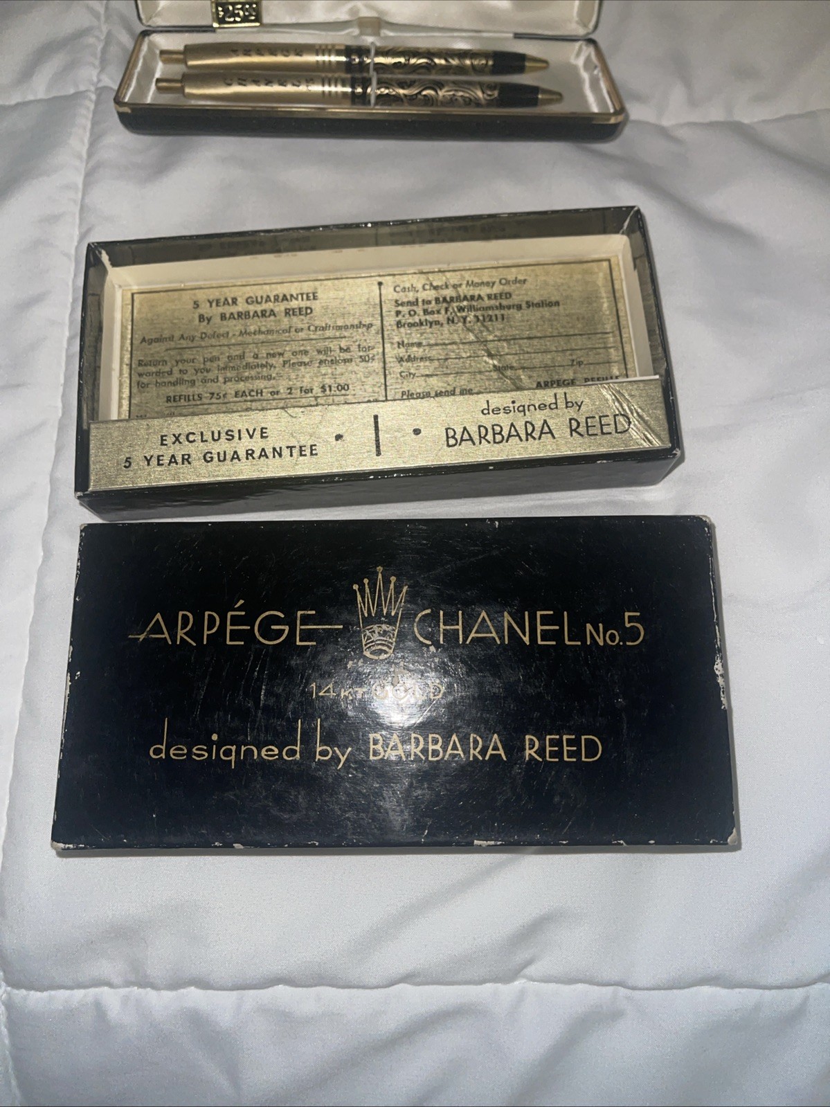 RARE! Arpege Chanel No.5 14k Gold Ballpoint Pen Set in Original Packaging