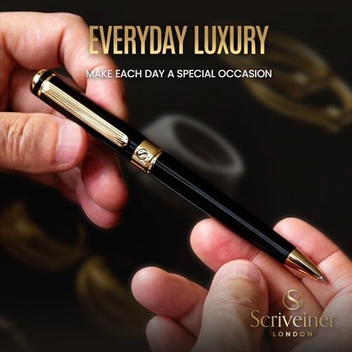Luxury Black Lacquer Ballpoint Pen – Real Gold Plating, Schmidt Refill, Gift for