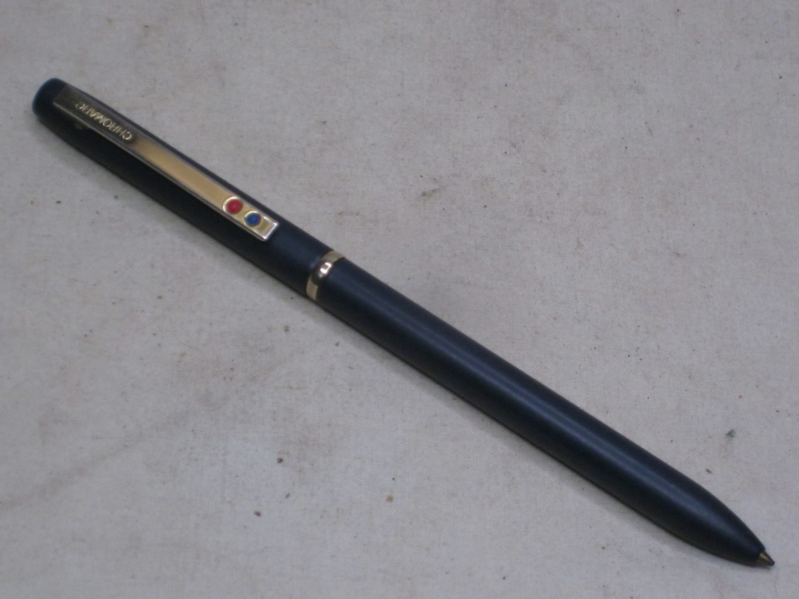 vintage CHROMATIC red & blue dot ballpoint pen blue barrel gold trim