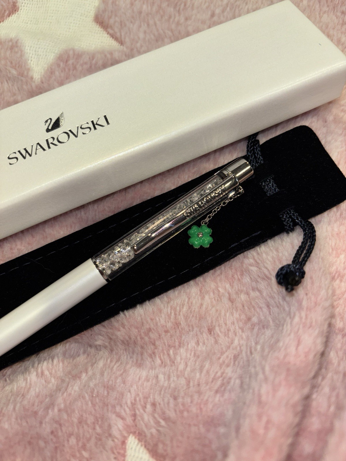Swarovski Green Clover White Pearl Crystal Ballpoint Pen 1097052