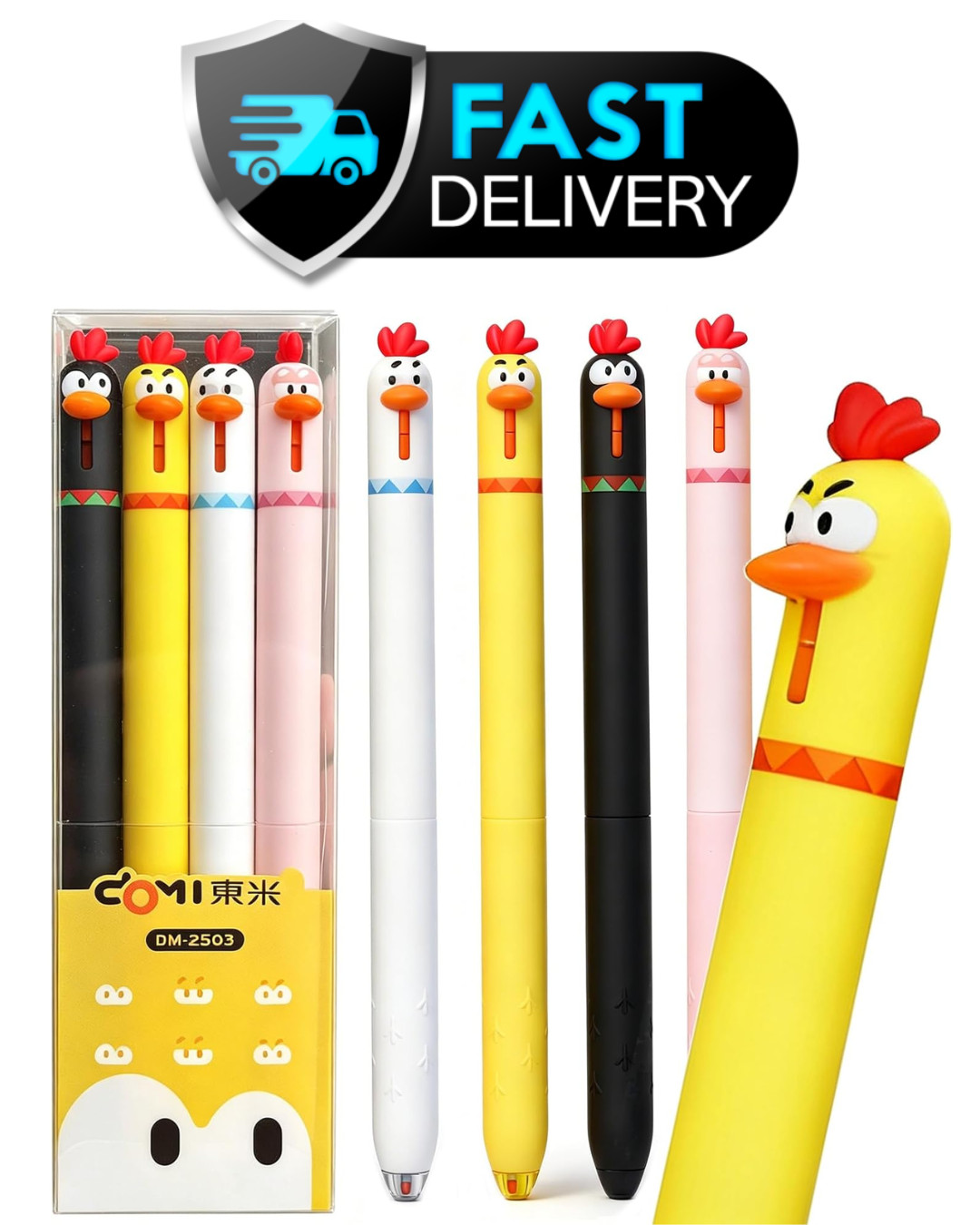 BIG SALE 4 Pcs Fun Pens, Gel Cartoon Chicken Pen 0.5mm Retractable