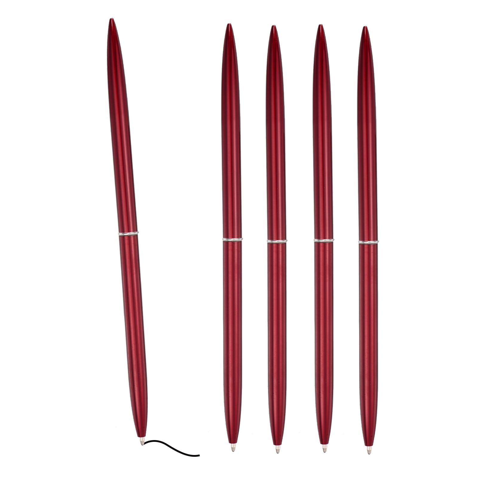 Slim Metal Ballpoint Pen 5Pcs Black Ink 1mm Medium Point Pen Wine Red