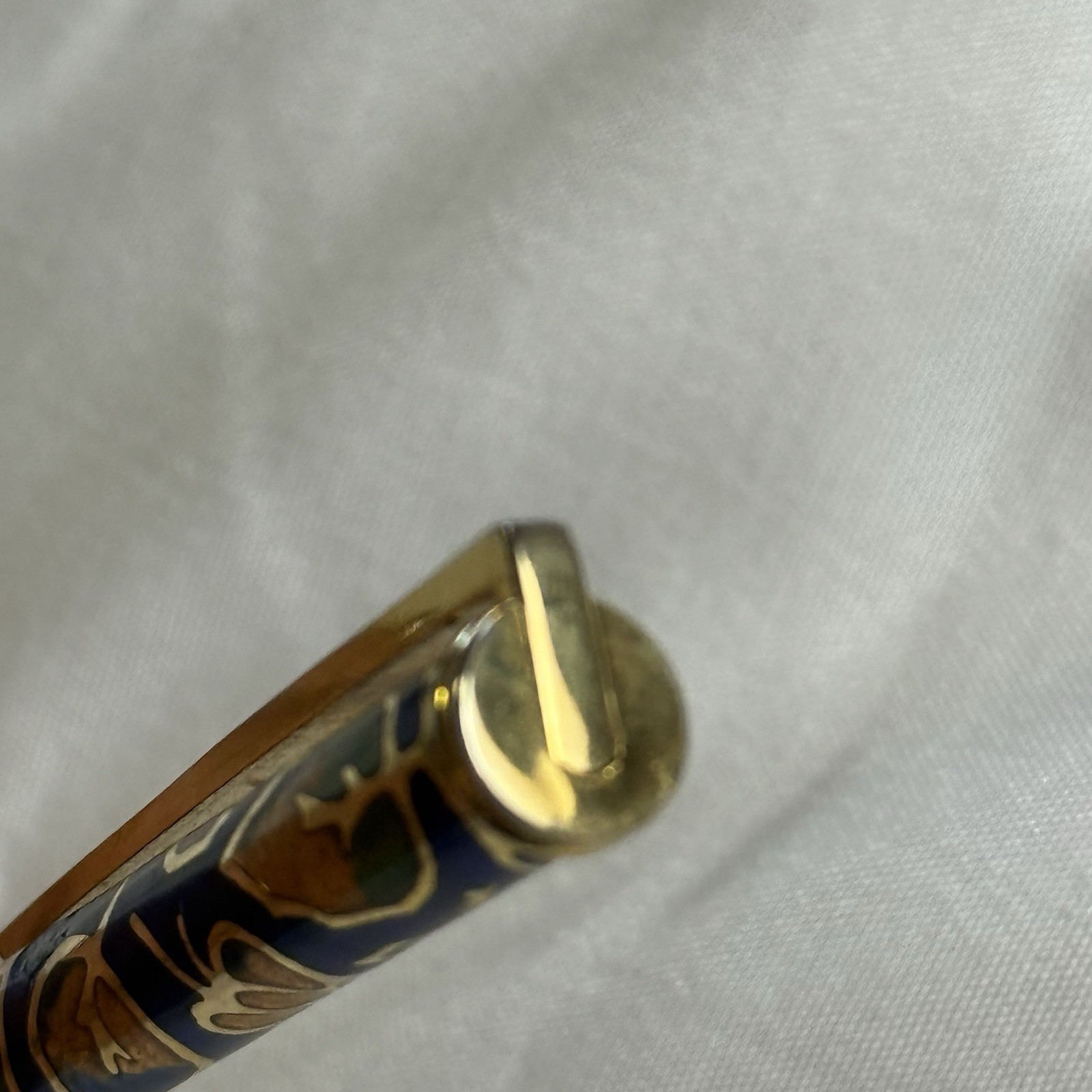 Chinese Cloisonné Enamel Ballpoint Pen Blue Floral w/ Case Needs New Cartridge