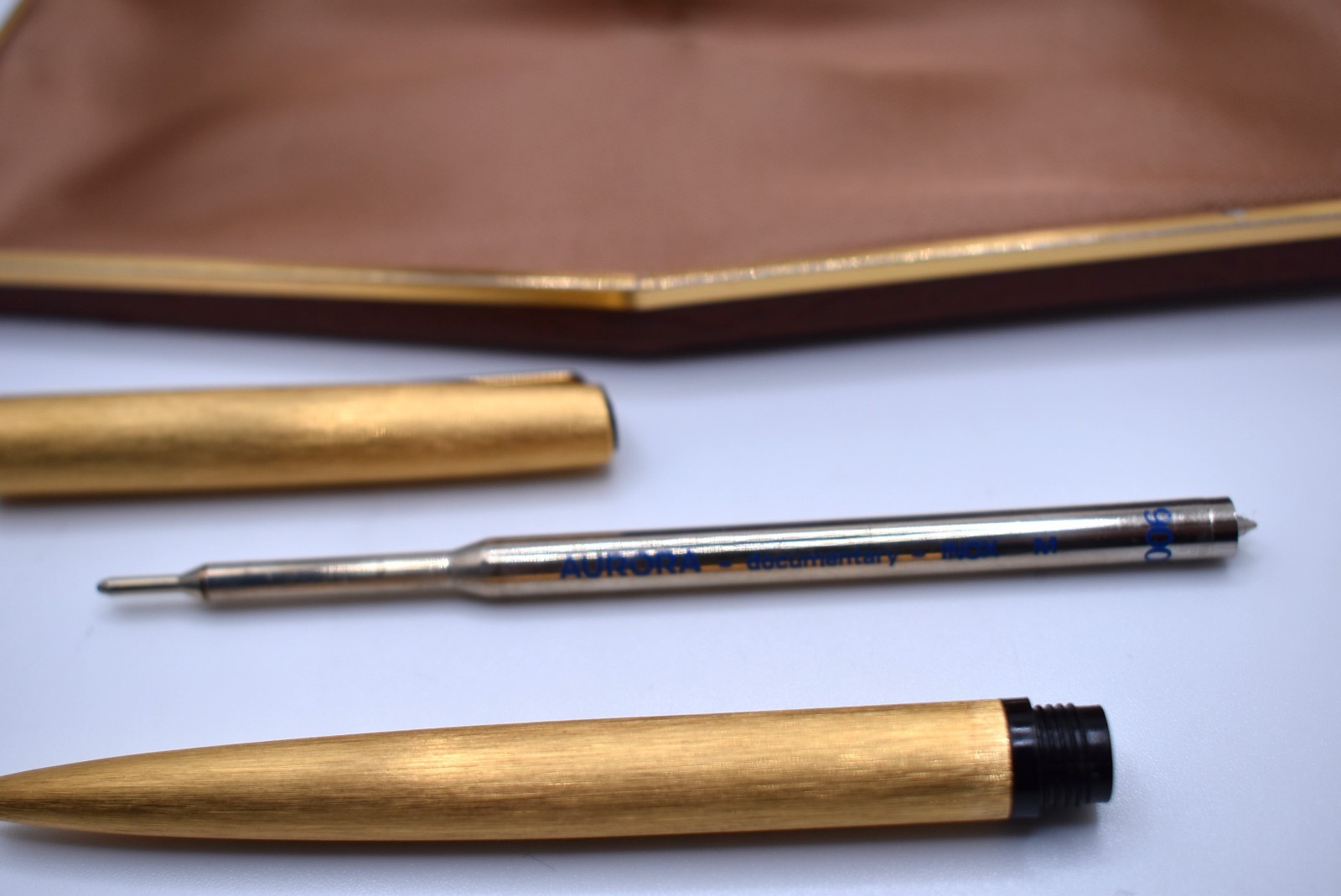 Vintage Aurora Italy Ballpoint Push Mechanism Gold Plated Pen in Box