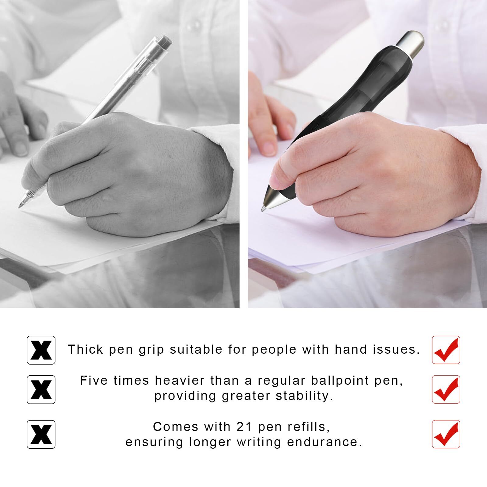 3 Pack Big Fat Pens with 12 Black Refills and 9 Blue Refills for Arthritis