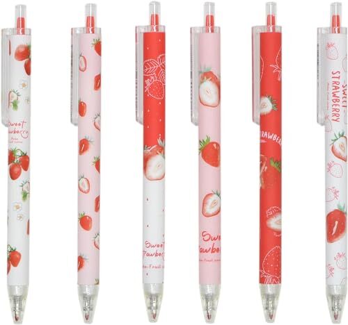 12pcs Cute Strawberry Pens Black Gel 1 Count (Pack of 12) Red strawberry pens