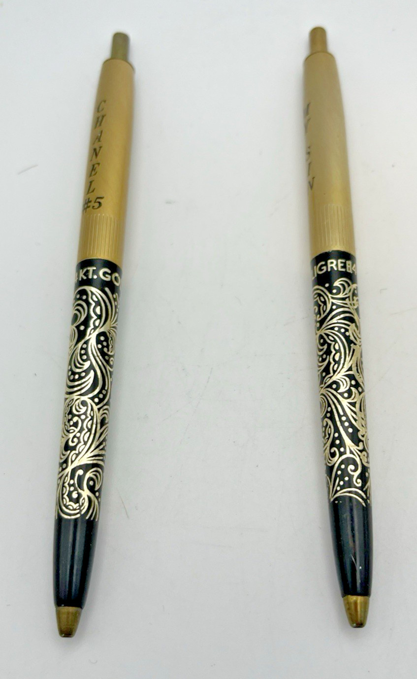 Set of 2 Scented Ink Pens Click Luxury Boutique Collectibles 14 Kt Gold Filigree