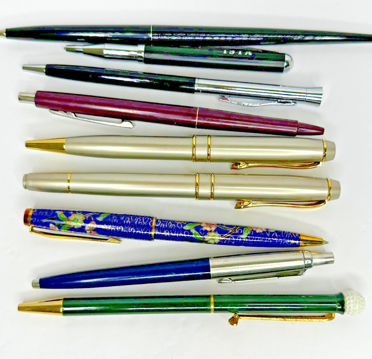 Pen Set Cloisonne Papermate Parker Golf Unbranded Vtg to Mod Set of 9 AS IS