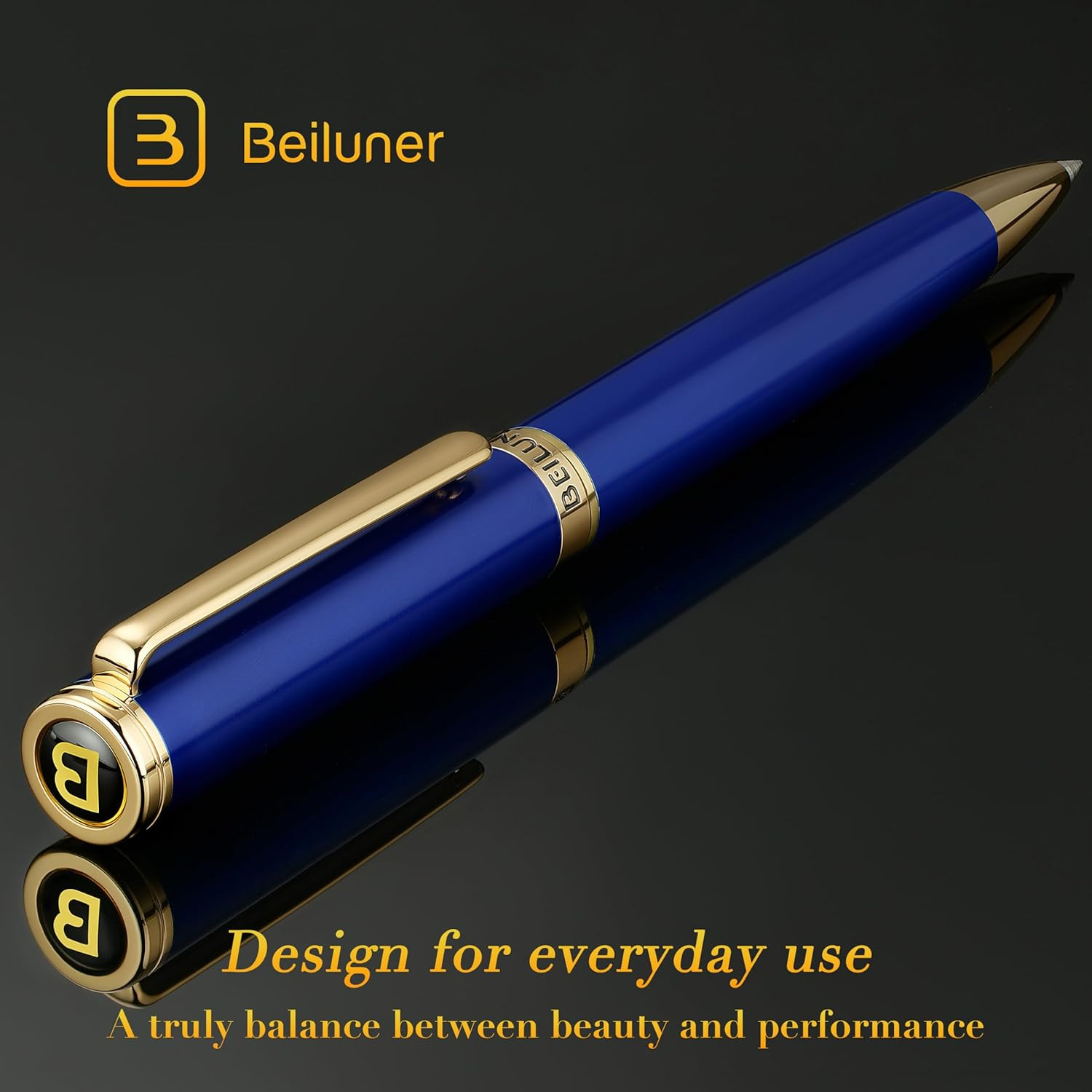 BEILUNER Blue Lacquer Gel Pen – Stunning Luxury Pen with 24K Gold Finish, ADMOK