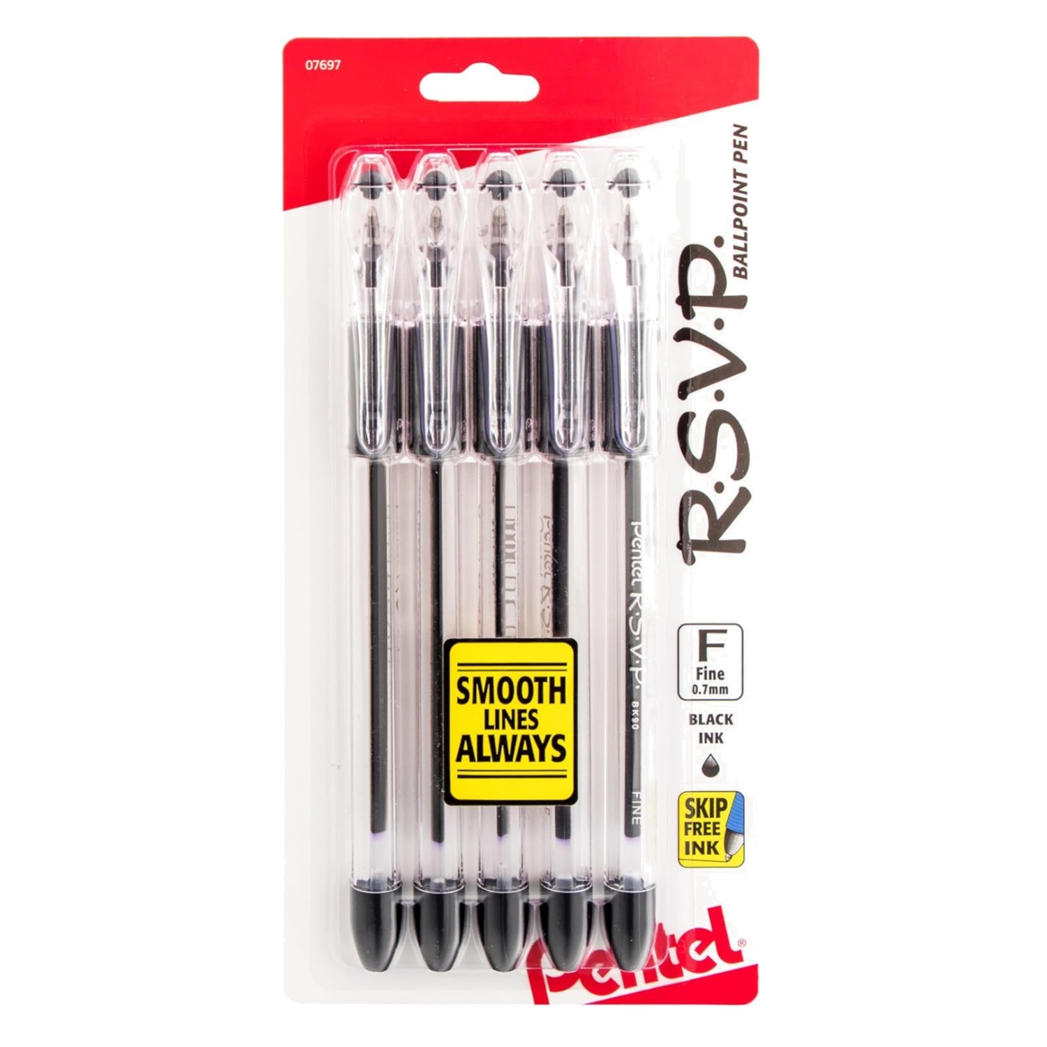 Quality RSVP 0.7mm Ballpoint Pen Set – Black Ink, Built-in Pocket Clip, 5 Count