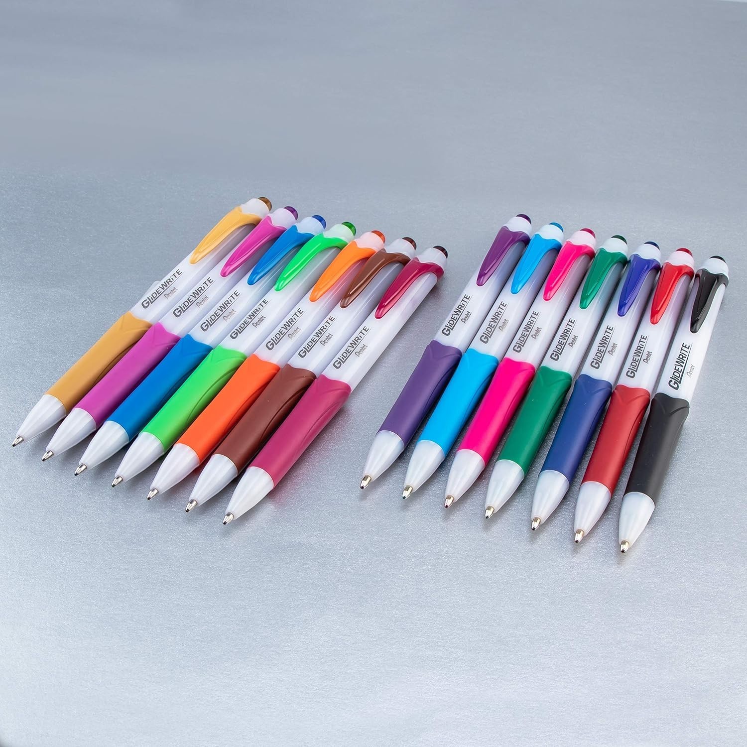 14 Assorted Ink GlideWrite Pens, Retractable & Comfortable Grip for All Ages