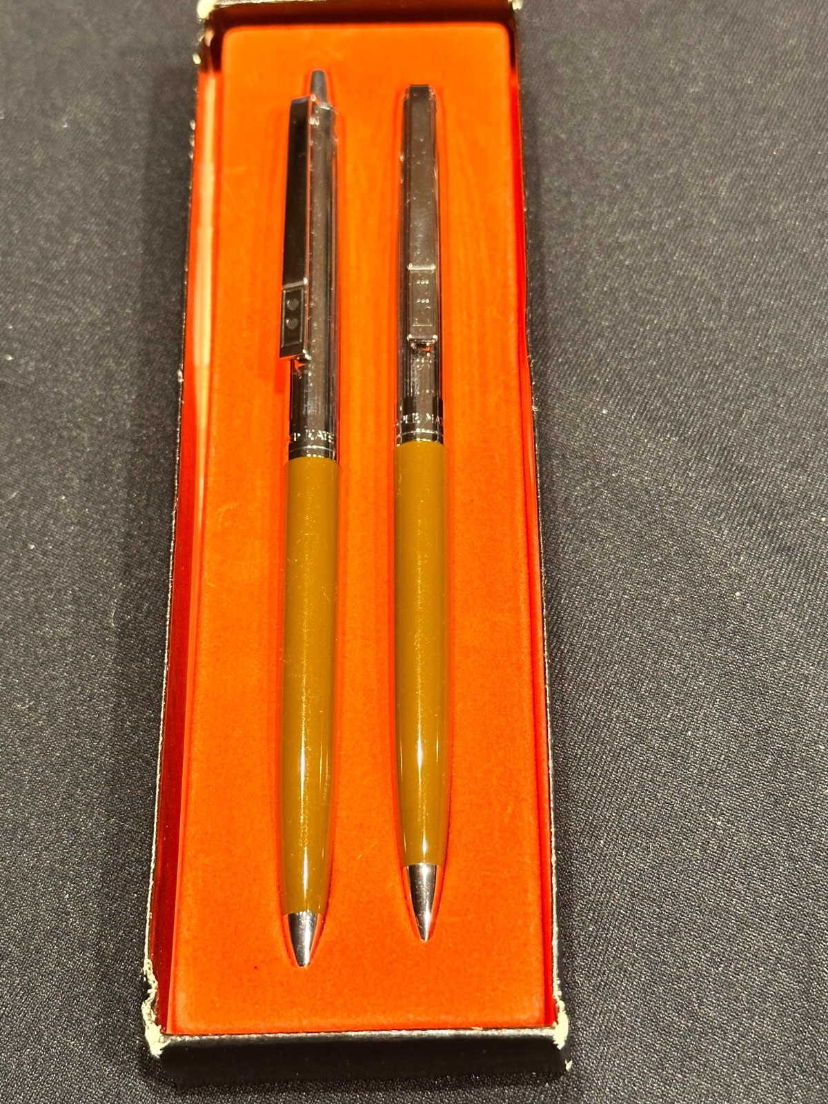 Vintage Papermate Double Heart Silver & Brown Slim Profile Pen & Pencil Set 60’s