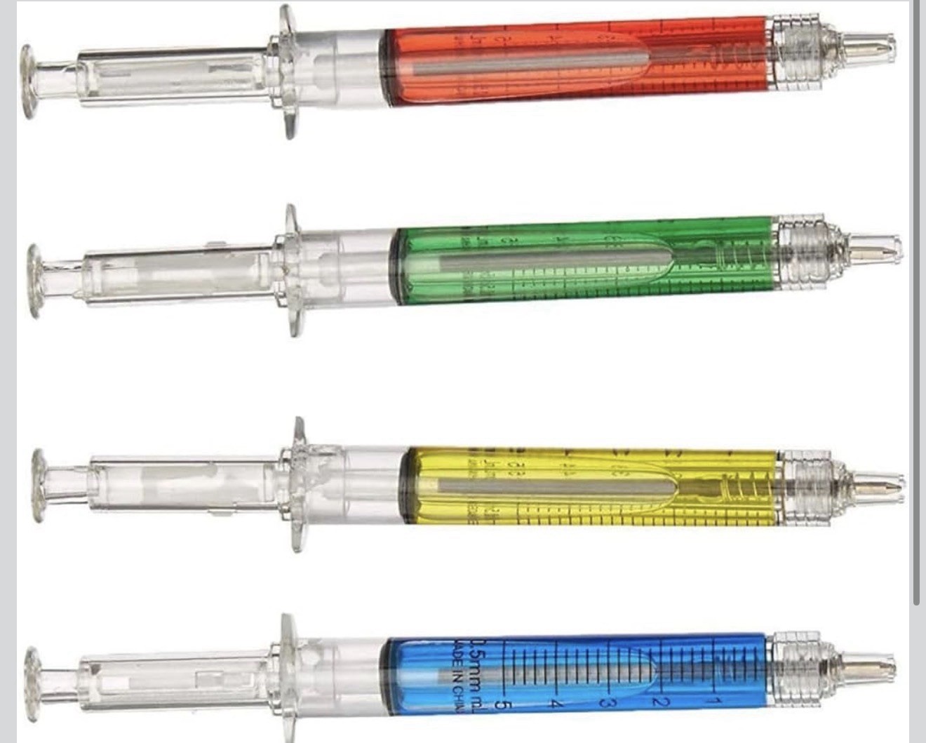 4 Assorted 5 Inch Color Syringe Shot Design Pen Nurse Doctor Medical Gag Prank