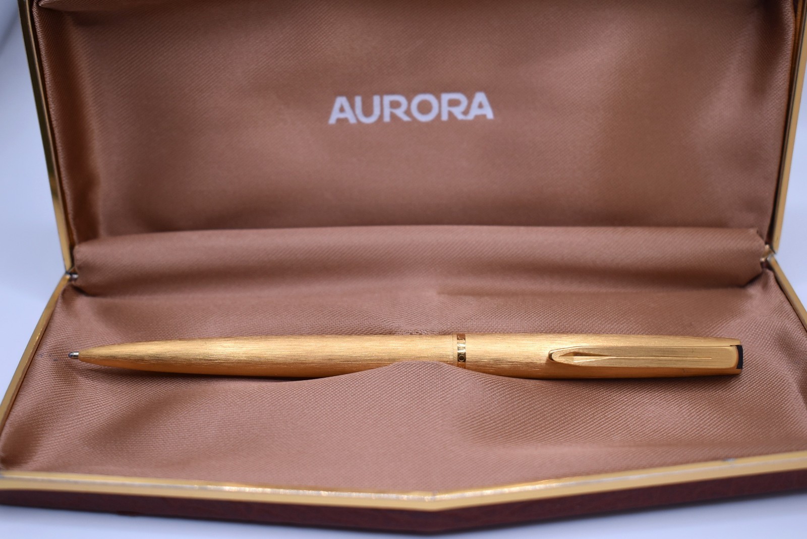 Vintage Aurora Italy Ballpoint Push Mechanism Gold Plated Pen in Box