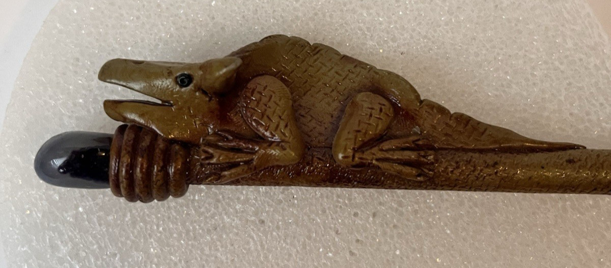 Handmade Vintage Lizard Brown Tone Resin Clay Ballpoint Pen Needs Ink Insert