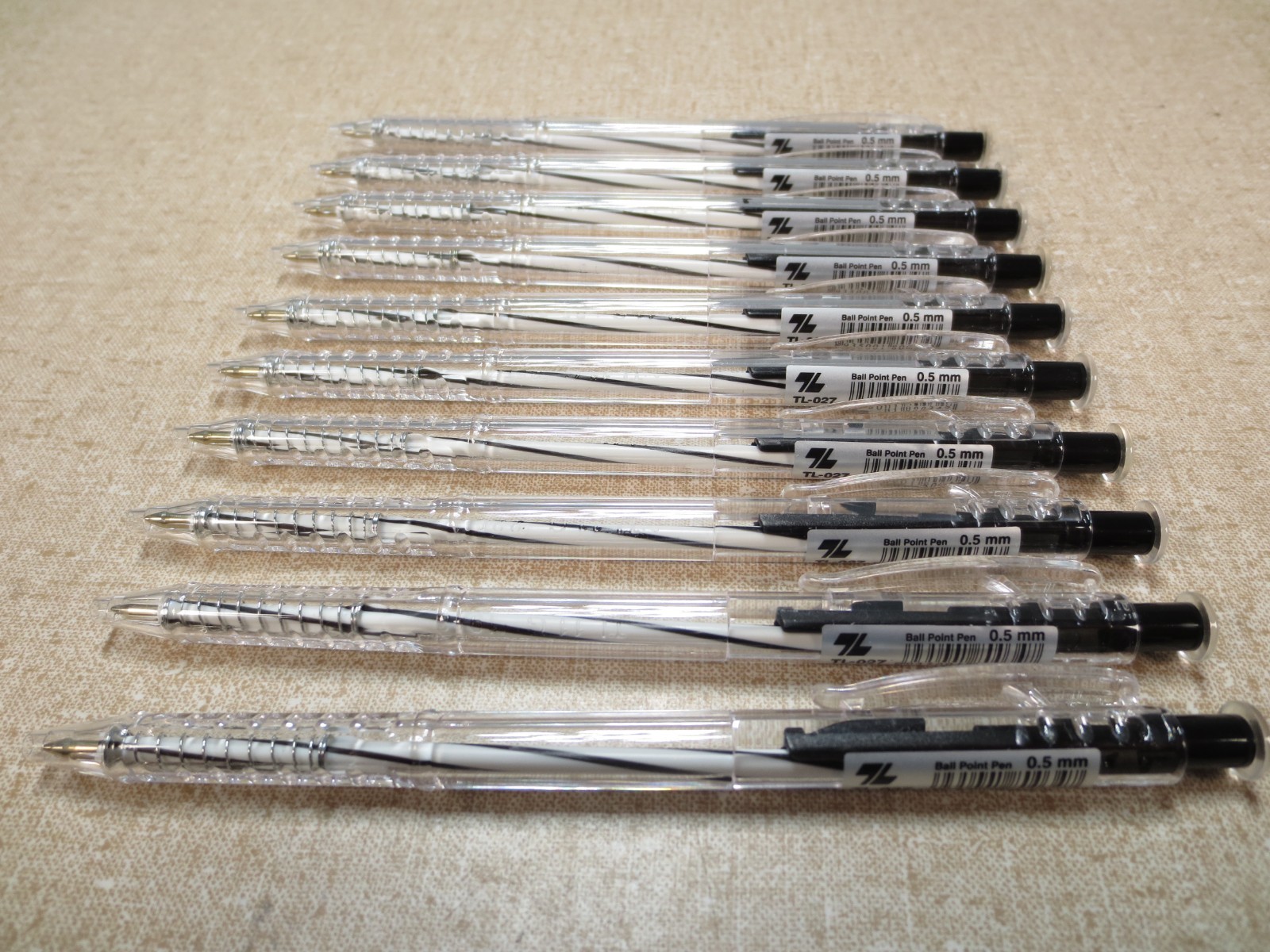 Thien Long TL-027 Retractable Ballpoint Pen 0.5mm tip Black Writing 10Pcs Chipy