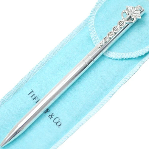 Tiffany & Co Caduceus Medical Ballpoint Pen Silver Blue Ink w/ Pouch