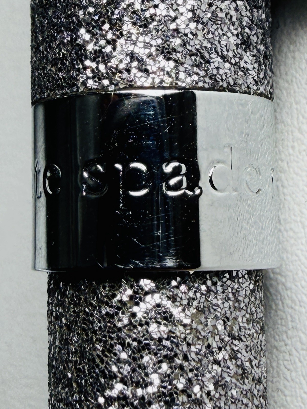 Kate Spade Textured Silver Glitter Ballpoint Pen Black Ink Removable Cap