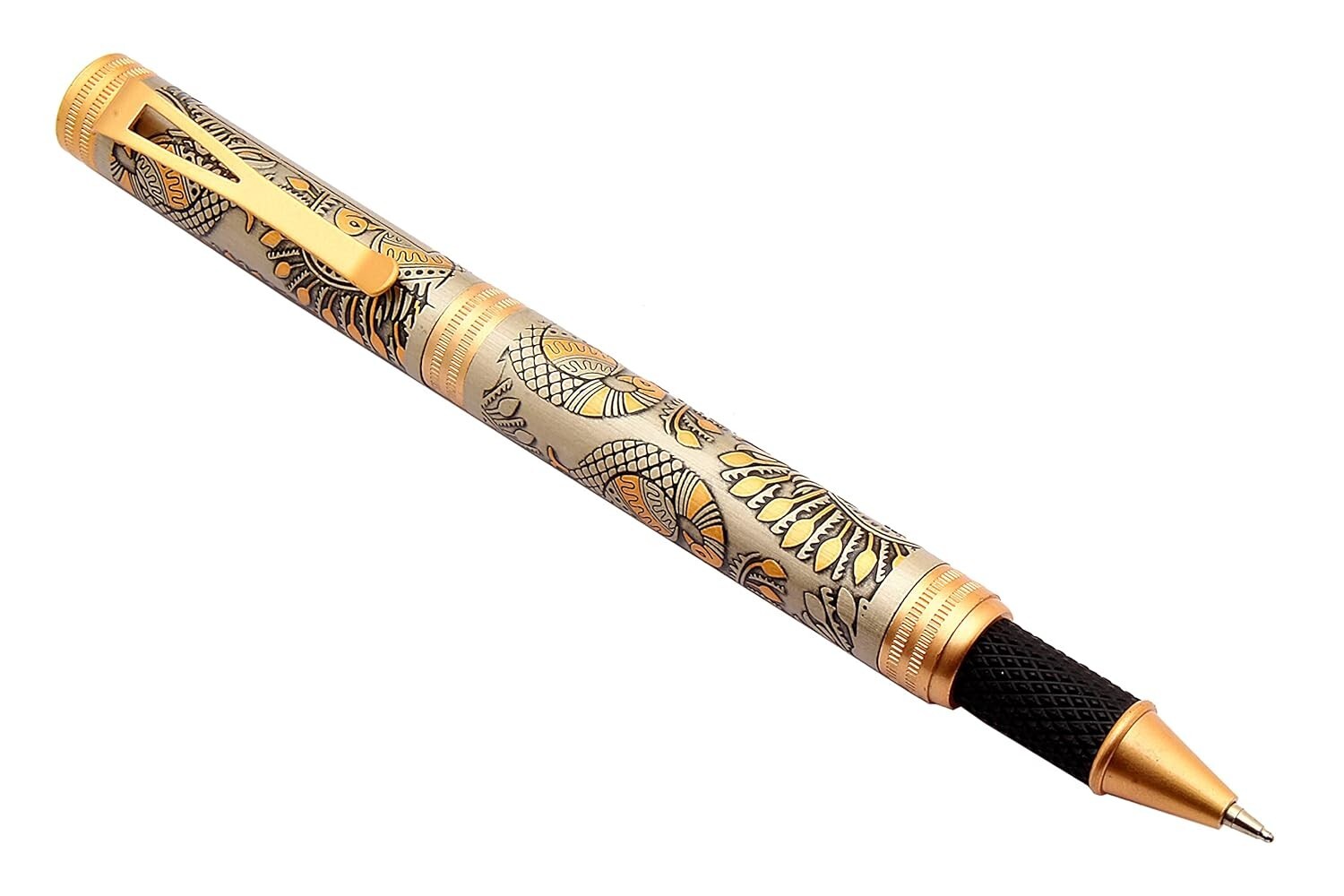 SET OF 5 Peacock Design Engraved On Antique Look Metal Body Ballpoint Pens