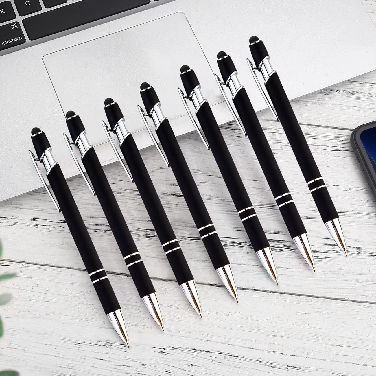 PASISIBICK 12 Pieces Black Ballpoint Pen with Stylus Tip, 2 in 1 Stylus Stylish