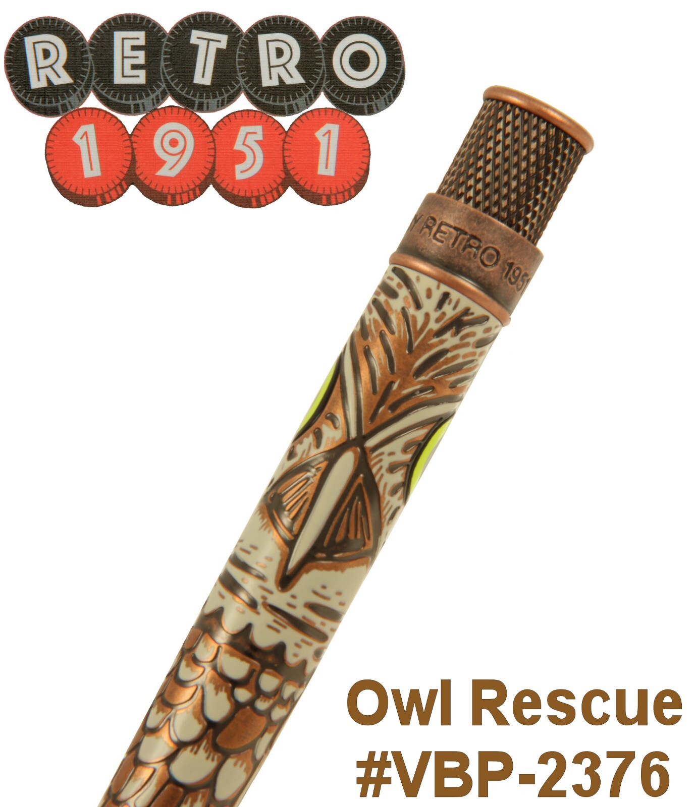 Owl Rescue / Acid Etched Twist Action Ballpoint Pen #VBP-2376 By Retro 51