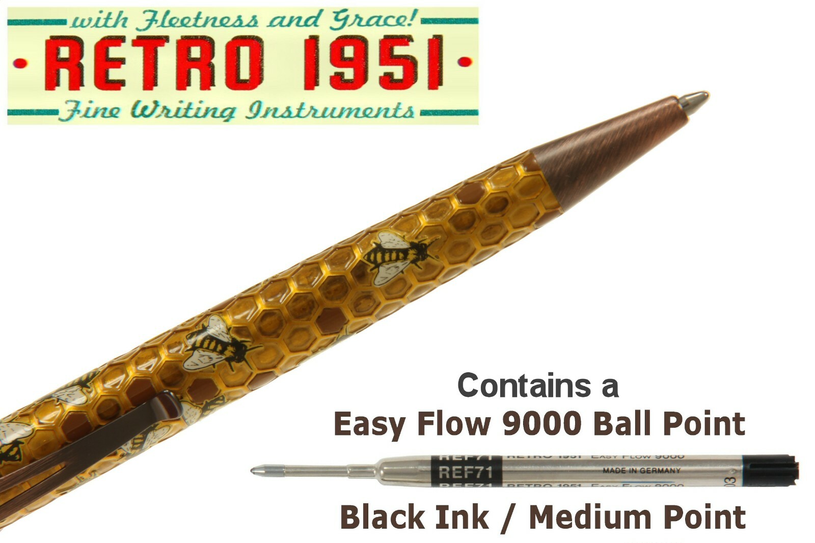 Retro 51 #VBP-1839 / «BUZZ» Acid Etched Honey Bees Tornado Ballpoint Pen