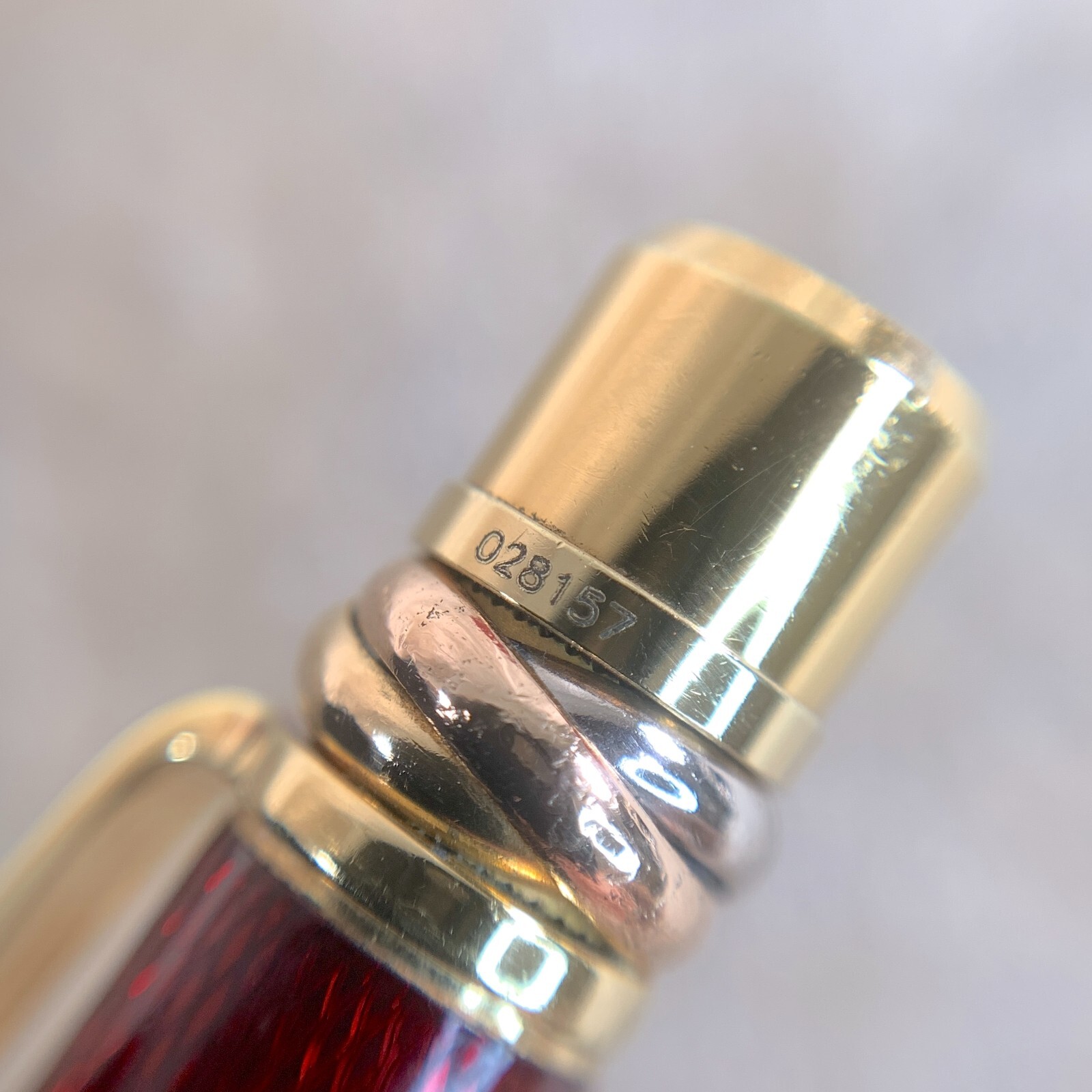 Cartier Ballpoint Pen Rare Trinity Bordeaux Enamel Engraved Pattern with Case