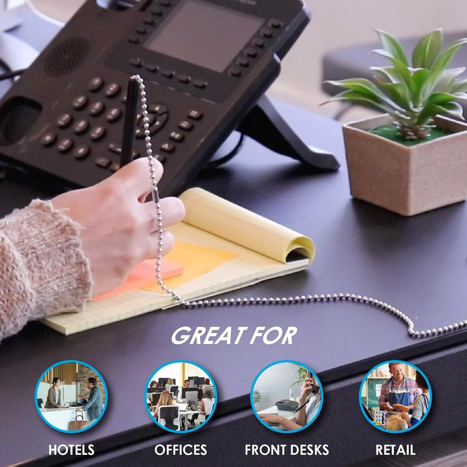 Blue Security Pen Set: 12 Refillable Pens with Safety Chains and Mounts Included